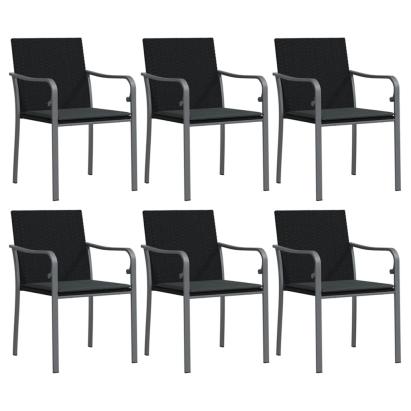 Scaune de grădină cu perne 6 buc. negru 56x59x84 cm poliratan GartenMobel Dekor