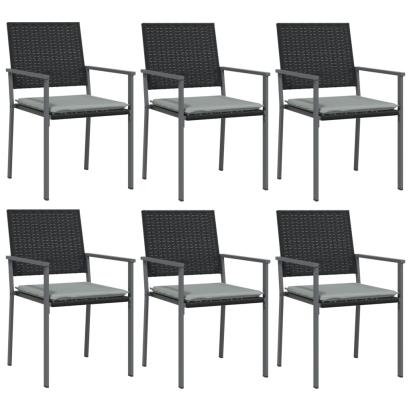 Scaune de grădină cu perne 6 buc. negru 54x62,5x89 cm poliratan GartenMobel Dekor