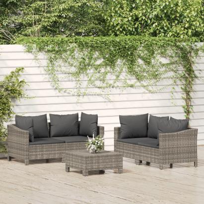Set mobilier de grădină cu perne, 5 piese, gri, poliratan GartenMobel Dekor
