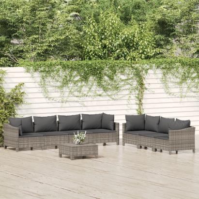 Set mobilier de grădină cu perne, 8 piese, gri, poliratan GartenMobel Dekor