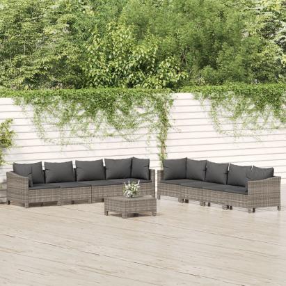 Set mobilier de grădină cu perne, 9 piese, gri, poliratan GartenMobel Dekor