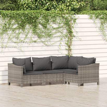 Set mobilier de grădină cu perne, 4 piese, gri, poliratan GartenMobel Dekor