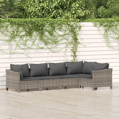 Set mobilier de grădină cu perne, 5 piese, gri, poliratan GartenMobel Dekor