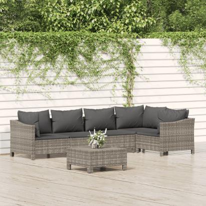 Set mobilier de grădină cu perne, 6 piese, gri, poliratan GartenMobel Dekor