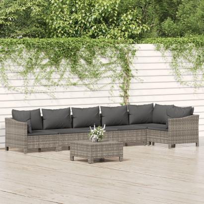 Set mobilier de grădină cu perne, 7 piese, gri, poliratan GartenMobel Dekor