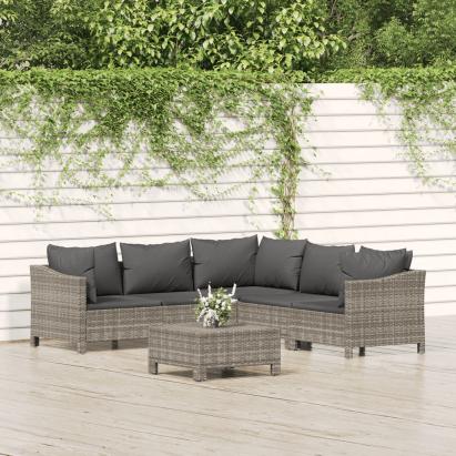 Set mobilier de grădină cu perne, 6 piese, gri, poliratan GartenMobel Dekor