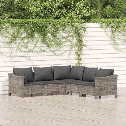 Set mobilier de grădină cu perne, 5 piese, gri, poliratan GartenMobel Dekor