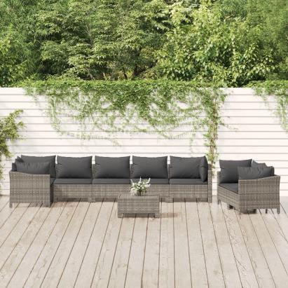 Set mobilier de grădină cu perne, 9 piese, gri, poliratan GartenMobel Dekor