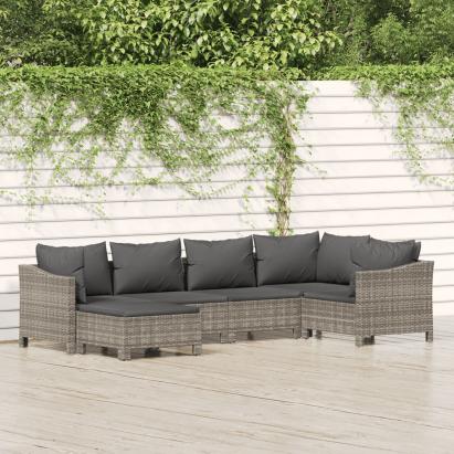 Set mobilier de grădină cu perne, 6 piese, gri, poliratan GartenMobel Dekor