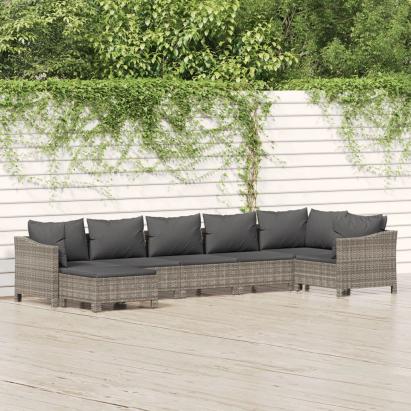 Set mobilier de grădină cu perne, 7 piese, gri, poliratan GartenMobel Dekor