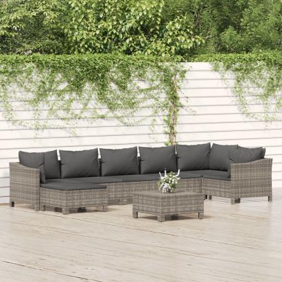 Set mobilier de grădină cu perne, 8 piese, gri, poliratan GartenMobel Dekor