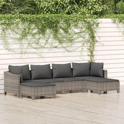 Set mobilier de grădină cu perne, 6 piese, gri, poliratan GartenMobel Dekor