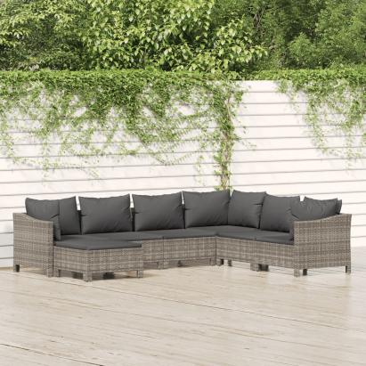 Set mobilier de grădină cu perne, 7 piese, gri, poliratan GartenMobel Dekor