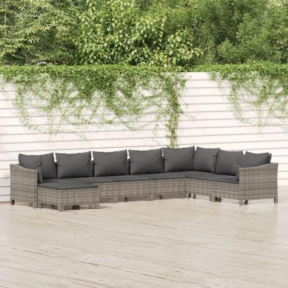 Set mobilier de grădină cu perne, 8 piese, gri, poliratan GartenMobel Dekor