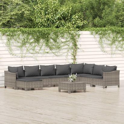Set mobilier de grădină cu perne, 9 piese, gri, poliratan GartenMobel Dekor