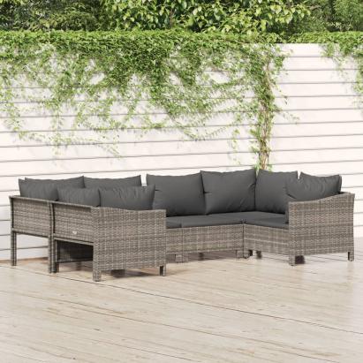 Set mobilier de grădină cu perne, 6 piese, gri, poliratan GartenMobel Dekor