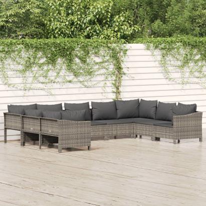 Set mobilier de grădină cu perne, 9 piese, gri, poliratan GartenMobel Dekor