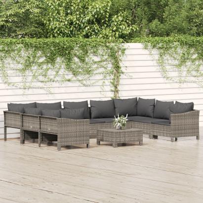 Set mobilier de grădină cu perne, 10 piese, gri, poliratan GartenMobel Dekor