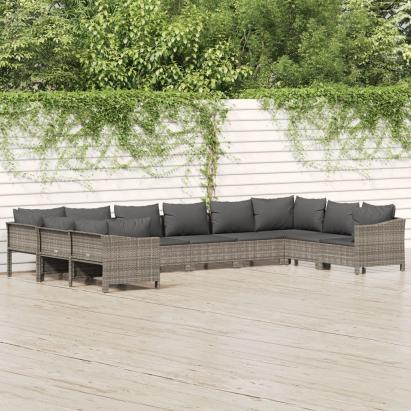 Set mobilier de grădină cu perne, 10 piese, gri, poliratan GartenMobel Dekor