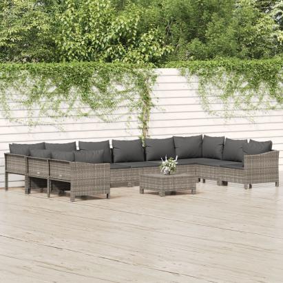 Set mobilier de grădină cu perne, 11 piese, gri, poliratan GartenMobel Dekor