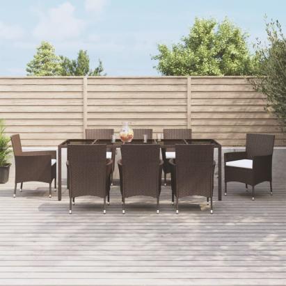 Set mobilier de grădină cu perne, 9 piese, maro, poliratan GartenMobel Dekor