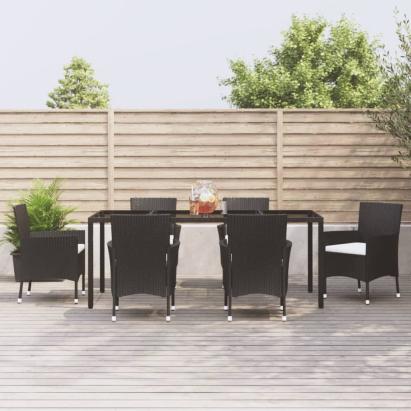 Set mobilier de grădină cu perne, 7 piese, negru, poliratan GartenMobel Dekor