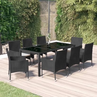 Set mobilier de grădină cu perne, 9 piese, negru, poliratan GartenMobel Dekor