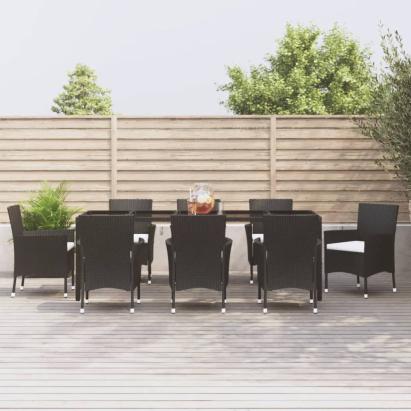 Set mobilier de grădină cu perne, 9 piese, negru, poliratan GartenMobel Dekor