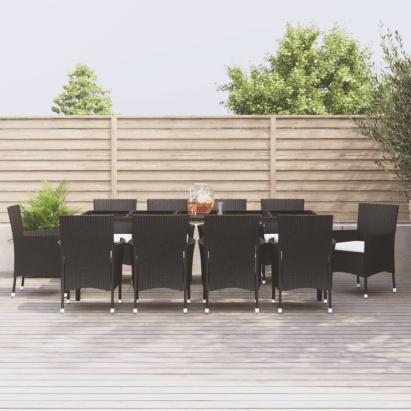 Set mobilier de exterior cu perne, 11 piese, negru, poliratan GartenMobel Dekor