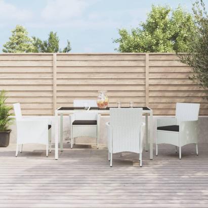 Set mobilier de grădină cu perne, 5 piese, alb, poliratan GartenMobel Dekor