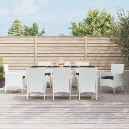 Set mobilier de grădină cu perne, 9 piese, alb, poliratan GartenMobel Dekor
