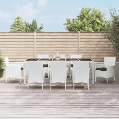 Set mobilier de grădină cu perne, 9 piese, alb, poliratan GartenMobel Dekor