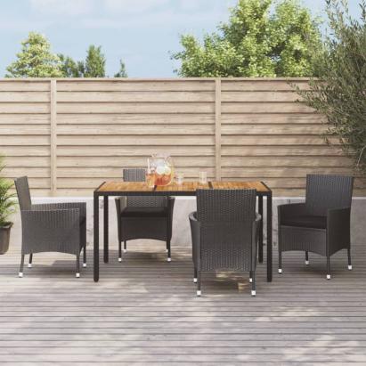 Set mobilier de grădină cu perne, 5 piese, negru, poliratan GartenMobel Dekor