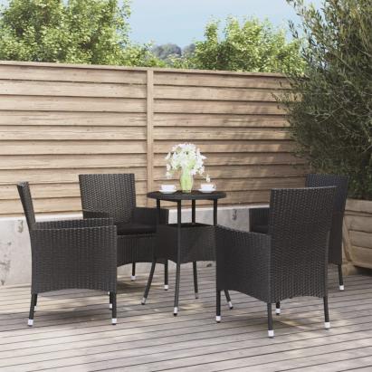 Set bistro de grădină cu perne, 5 piese, negru, poliratan GartenMobel Dekor