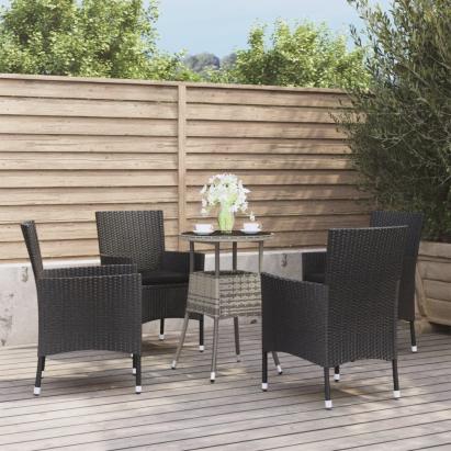 Set bistro de grădină cu perne, 5 piese, negru, poliratan GartenMobel Dekor