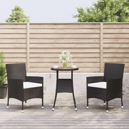 Set bistro de grădină cu perne, 3 piese, negru, poliratan GartenMobel Dekor