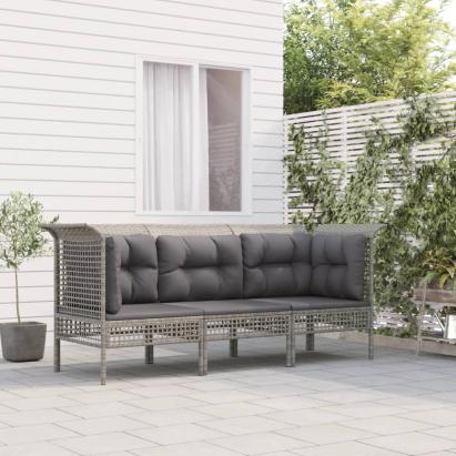 Set mobilier de grădină cu perne, 3 piese, gri, poliratan GartenMobel Dekor