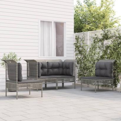 Set mobilier de grădină cu perne, 4 piese, gri, poliratan GartenMobel Dekor