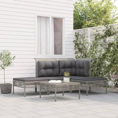 Set mobilier de grădină cu perne, 5 piese, gri, poliratan GartenMobel Dekor