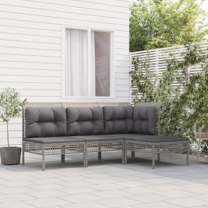 Set mobilier de grădină cu perne, 4 piese, gri, poliratan GartenMobel Dekor