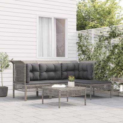 Set mobilier de grădină cu perne, 5 piese, gri, poliratan GartenMobel Dekor