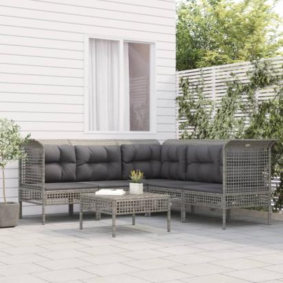 Set mobilier de grădină cu perne, 6 piese, gri, poliratan GartenMobel Dekor