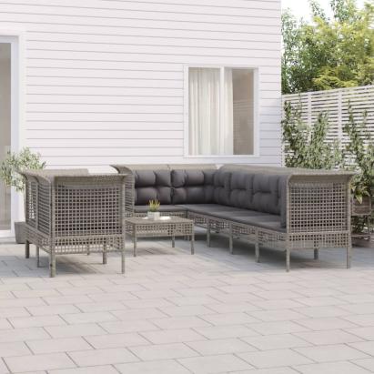 Set mobilier de grădină cu perne, 9 piese, gri, poliratan GartenMobel Dekor