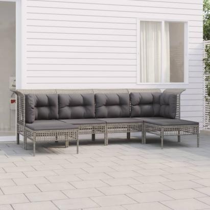 Set mobilier de grădină cu perne, 6 piese, gri, poliratan GartenMobel Dekor