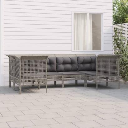Set mobilier de grădină cu perne, 6 piese, gri, poliratan GartenMobel Dekor