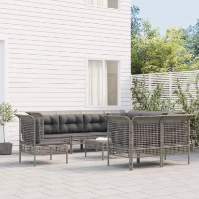 Set mobilier de grădină cu perne, 9 piese, gri, poliratan GartenMobel Dekor