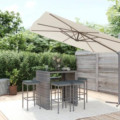 Set mobilier bar de grădină cu perne, 7 piese, gri, poliratan GartenMobel Dekor