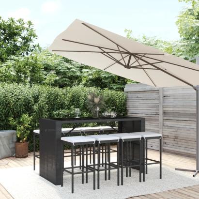Set mobilier bar de grădină cu perne, 9 piese, negru, poliratan GartenMobel Dekor