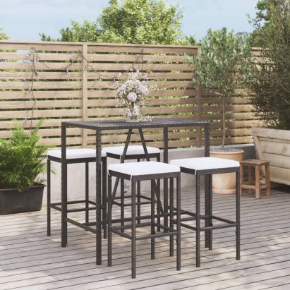 Set mobilier bar de grădină cu perne, 5 piese, negru, poliratan GartenMobel Dekor