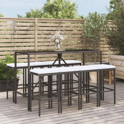 Set mobilier bar de grădină cu perne, 9 piese, negru, poliratan GartenMobel Dekor